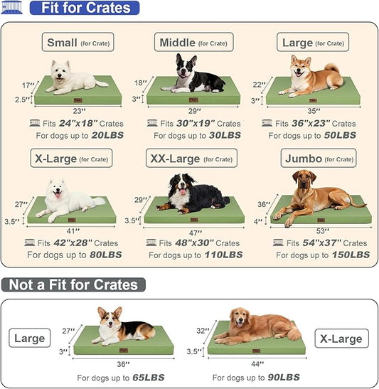 Outdoor Dog Bed for Small Dogs, Waterproof Dog Crate Bed for Medium Dogs Cats, Orthopedic Egg Crate Foam Pet Bed with Washable Removable Oxford Cover, Light Green