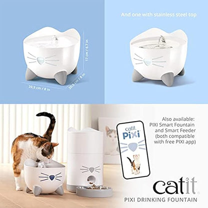 Catit PIXI Drinking Fountain – Cat Water Fountain with Triple Filter and Ergonomic Drinking Options, White