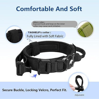 Tactical Dog Collar, Adjustable Military Training Nylon Dog Collar with Control Handle and Heavy Metal Buckle for Medium and Large Dogs, with Smart ID tag and Airtags Case (Blue,M)