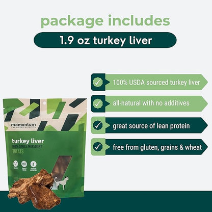 Momentum Carnivore Nutrition Freeze-Dried Turkey Liver Cat Treats – Single-Ingredient, High-Protein, All-Natural, Grain-Free, Naturally Flavorful & Lean – Made in USA – 1.9 oz Bag