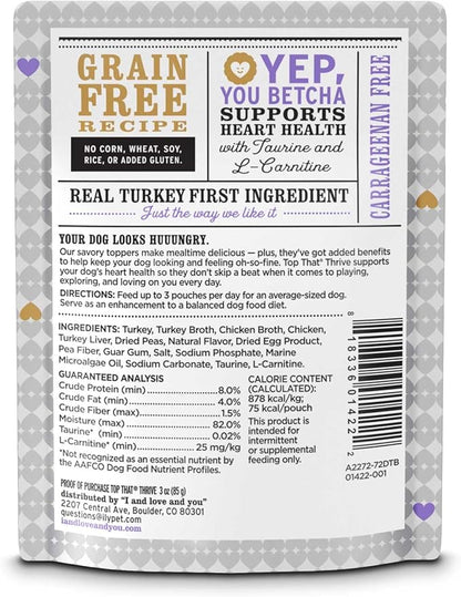 I AND LOVE AND YOU Wet Dog Food Toppers - Top that Thrive Turkey Recipe in Gravy, Filler Free, Meal Enhancer Topper, 3oz 12pk