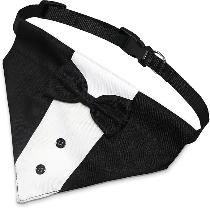 GOYOSWA Dog Tuxedo Suit Wedding Bandana Collar with Bow Tie, Adjustable Formal Dog Tux, Engagement Birthday Tuxedo for Small Medium Large Dogs Pets (Small: Neck 12.5”-21”)