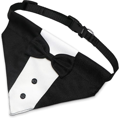 GOYOSWA Dog Tuxedo Suit Wedding Bandana Collar with Bow Tie, Adjustable Formal Dog Tux, Engagement Birthday Tuxedo for Small Medium Large Dogs Pets (Small: Neck 12.5”-21”)