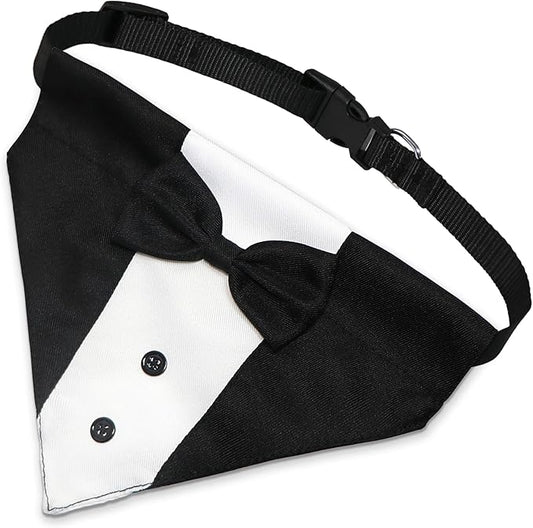 GOYOSWA Dog Tuxedo Suit Wedding Bandana Collar with Bow Tie, Adjustable Formal Dog Tux, Engagement Birthday Tuxedo for Small Medium Large Dogs Pets (Small: Neck 12.5”-21”)