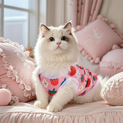 Pistha Pink Dog Shirts Cute Summer Dog Clothes Soft Pet T-Shirt Printed Puppy Shirt for Small Medium Dogs Cats Girl(Strawberry2,XS)