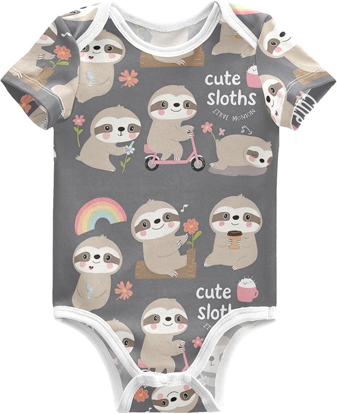 Bright Emotions Raccoons Baby Short Sleeve Bodysuits Romper Unisex Infant Outfit Wrapping Clothes for Boy Girl kids 3M