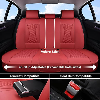 Coverado Waterproof Nappa Leather Car Seat Covers, Automotive Seat Covers Fullset, 5 Seat Car Seat Cushion & Car Seat Protector, Red Front and Rear Covers Universal Fit for Most Cars, SUVs, Trucks