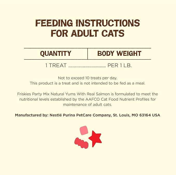 Purina Friskies Natural Cat Treats, Party Mix Natural Yums With Real Salmon and Vitamins, Minerals & Nutrients - (Pack of 10) 2.1 Oz. Pouches