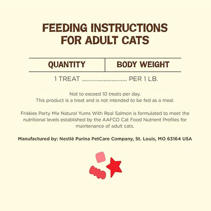 Purina Friskies Natural Cat Treats, Party Mix Natural Yums With Real Salmon and Vitamins, Minerals & Nutrients - (Pack of 10) 2.1 Oz. Pouches