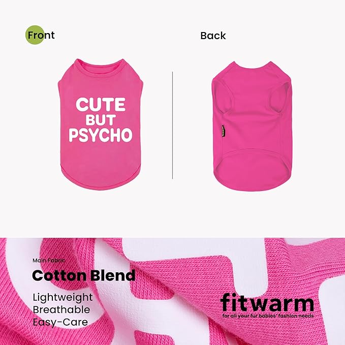 Fitwarm Cute But Psycho Dog Shirt, Summer Clothes for Small Dogs Girl, Funny Pet Outfit, Pink, White, Large