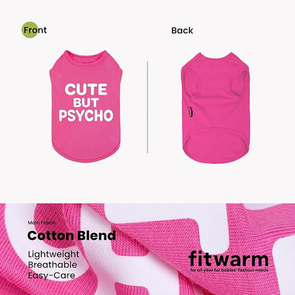 Fitwarm Cute But Psycho Dog Shirt, Summer Clothes for Small Dogs Girl, Funny Pet Outfit, Pink, White, XS
