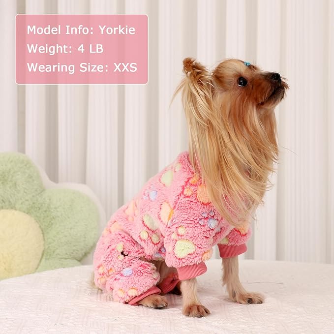 YIKEYO Dog Sweaters Pajamas for Small Dogs, Dog Pajamas Winter Girl and Boy,Puppy 4 Legged Clothes Chihuahua Yorkie Teacup Jumpsuit Cute Feet Print(Rose, XXS)