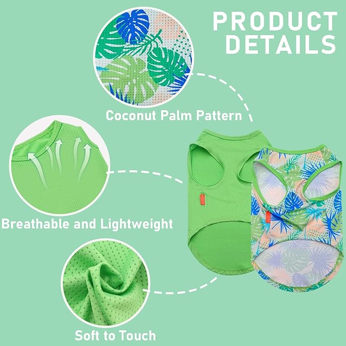 KYEESE 2Pack Dog Shirt, Lightweight Sun Protection Dog T Shirts for Small Medium Dogs Boy Girl, Breathable Mesh Tank Top Sleeveless Pet Reflective Vest, Soft Summer Dogs Clothes, Hawaii+Green, XL