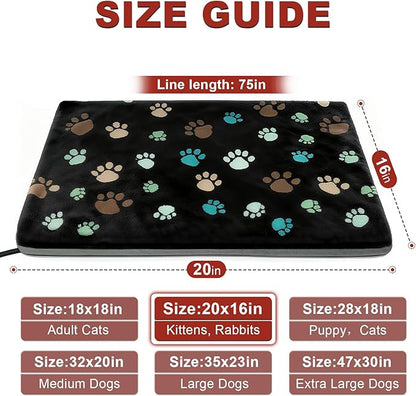 GOLOPET Pet Heating Pad 20x16 in with Smart Thermostat Switch and Power Line Protection Tube,Obtained MET and UL Dual Certification,Waterproof Pet Heating Pad for Dogs with Plush Fabric Cover-Black