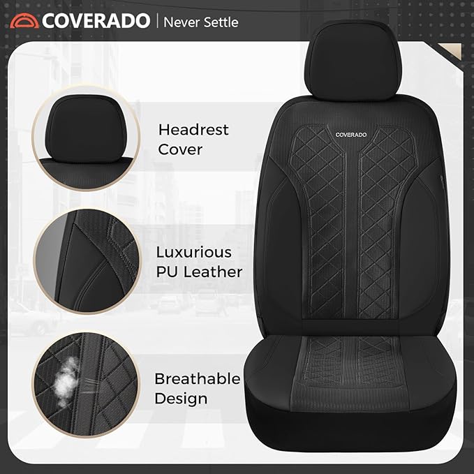 Coverado Black Front Seat Covers, Automotive Seat Covers 2 Seats, Mesh Car Protectors 2-Pack, Auto Seat Covers Spill-Proof Design Universal Fit for SUV, Vans, Sedan, Truck