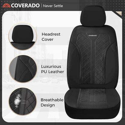 Coverado Black Front Seat Covers, Automotive Seat Covers 2 Seats, Mesh Car Protectors 2-Pack, Auto Seat Covers Spill-Proof Design Universal Fit for SUV, Vans, Sedan, Truck