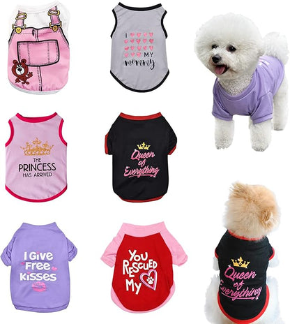 6 Pack Dog Clothes for Small Dogs Girl, Soft and Breathable Puppy Kitten Dog Shirts with Letters for Pet Cats, Summer Dogs' T-Shirts Apparel Sleeveless Vests for Chihuahua Yorkies (S)