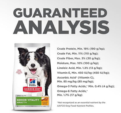 Hill's Science Diet Adult 7+ Senior Vitality Dry Dog Food, Chicken & Rice, 12.5 lb. Bag
