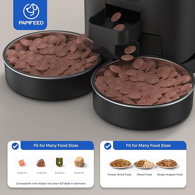 PAPIFEED Automatic Cat Feeder 2 Cats, 2.4G WiFi Cat Food Dispenser with App Control, 7L Slow Feed Timed Cat Feeders for Dry Food, 10 Meals/Day, 12 Portions/Meal, Dual Power Supply