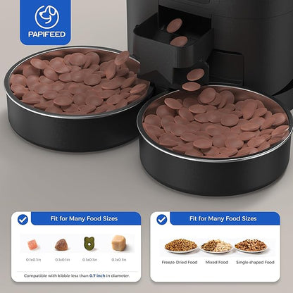 PAPIFEED Automatic Cat Feeder 2 Cats, 2.4G WiFi Cat Food Dispenser with App Control, 7L Slow Feed Timed Cat Feeders for Dry Food, 10 Meals/Day, 12 Portions/Meal, Dual Power Supply