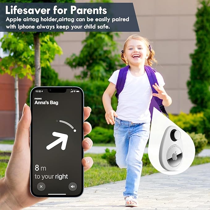 for Airtag Holder for Kids Baby Toddler Hidden 2 Pack GPS Tracker Case, Anti-Removal for Airtag Silicone Case with Safety Pins, Suitable for Children, Elderly, Pets, Backpack, Luggage (White+Pink)