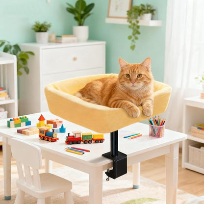Cat Desk Bed, Sturdy Cats Bed for Desk with Washable Cover, Dual-Sided Breathable Summer & Winter, Comfortable Soft Pet Nest Bed with Reinforced Steel Frame, Easy Assembly for Home Office/Study Room
