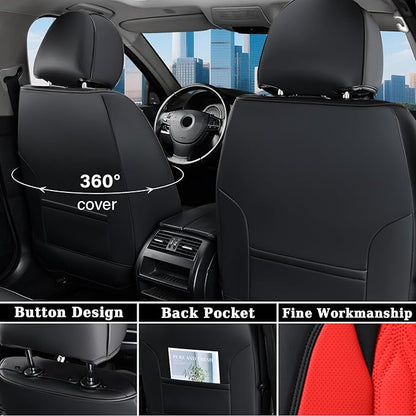 Coverado Car Seat Cover Full Set, Leather Seat Covers for Front and Rear, Waterproof Seat Covers 5 Seats, Luxury Car Seat Protectors Driver Seat Cushions Universal for Most Vehicles, Red