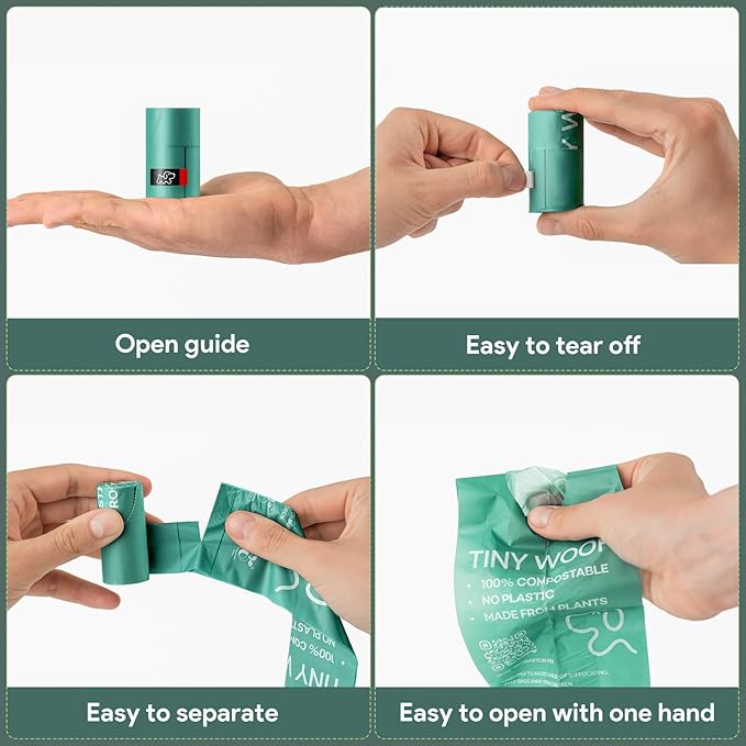Small Dog Poop Bags – Biodegradable & Compostable Dog Poop Bags with Tie Handles | TINY WOOF Mini Poo Bags (360 Count) Chihuahua, Pomeranian, Toy Poodle and Puppies