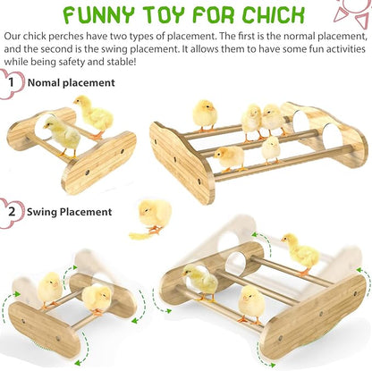Bamboo Chick Perch with Mirror and Mini Roosting Bar Set for coop and brooder(2 Pack), Training Perch for Large Bird, Hens, Parrots, Macaw, Easy to Assemble and Clean,Fun Toys for Chicken