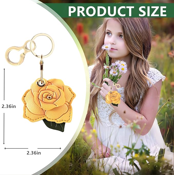 BORKUANA Leather Keychain Holder Case Compatible with AirTag,Cute Protective Cover with Keyring