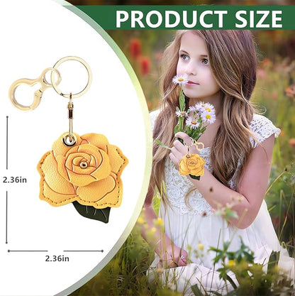 BORKUANA Leather Keychain Holder Case Compatible with AirTag,Cute Protective Cover with Keyring