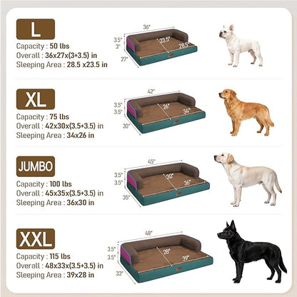 Comfort Expression Dog Bed Large Size Dog - XL Pet Bed Waterproof Orthopedic Pet Couch Memory Foam Sofa Bolster with Removable Cover - 42 x 30