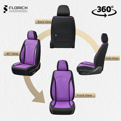 FLORICH Seat Covers for Cars Purple Leather Car Seat Covers Front Pair Non-Slip Full Coverage Seat Cushion Automotive Car Seat Cover Universal Fit for Most Car Truck SUV, Black&Purple