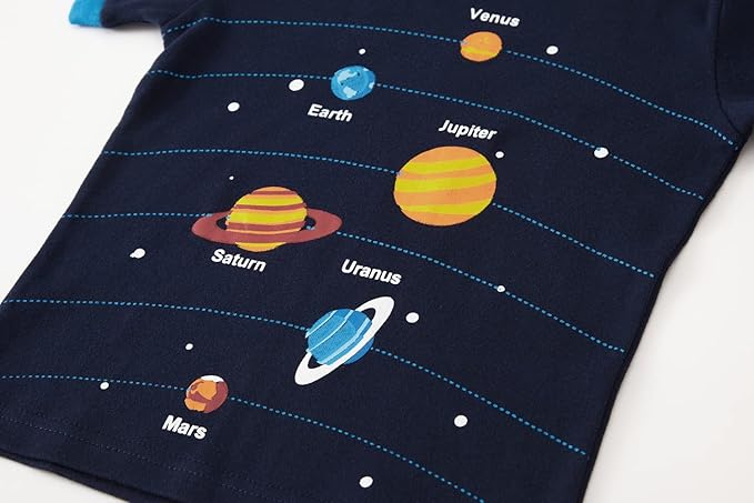 Popshion Boys Pajamas 100% Cotton Toddler Clothes Summer Pjs for Boy Planet Dinosaur Sleepwear Kids Short Sets 2-10 Years