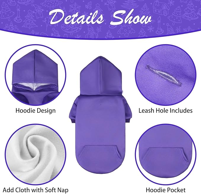 KOOLTAIL Dog Hoodie for Large Medium Small Dogs,Soft and Warm Pet Sweater with Leash Hole and Pocket Boy Girl,Puppy Fall Winter Jacket Clothes,French Pitbull Cold Weather Coat Sweatshirt,Purple SM
