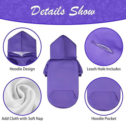 KOOLTAIL Dog Hoodie for Large Medium Small Dogs,Soft and Warm Pet Sweater with Leash Hole and Pocket Boy Girl,Puppy Fall Winter Jacket Clothes,French Pitbull Cold Weather Coat Sweatshirt,Purple M