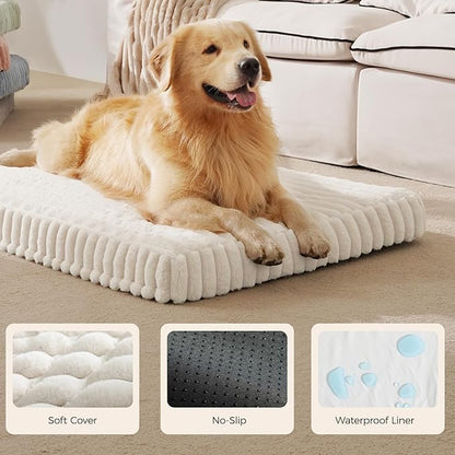 Orthopedic Dog Bed for Extra Large Dog, Waterproof Pet Bed,Non-Slip Bottom and Egg-Crate Foam with Removable Washable Cover Crate Bed,Cream,42"x30"x4"