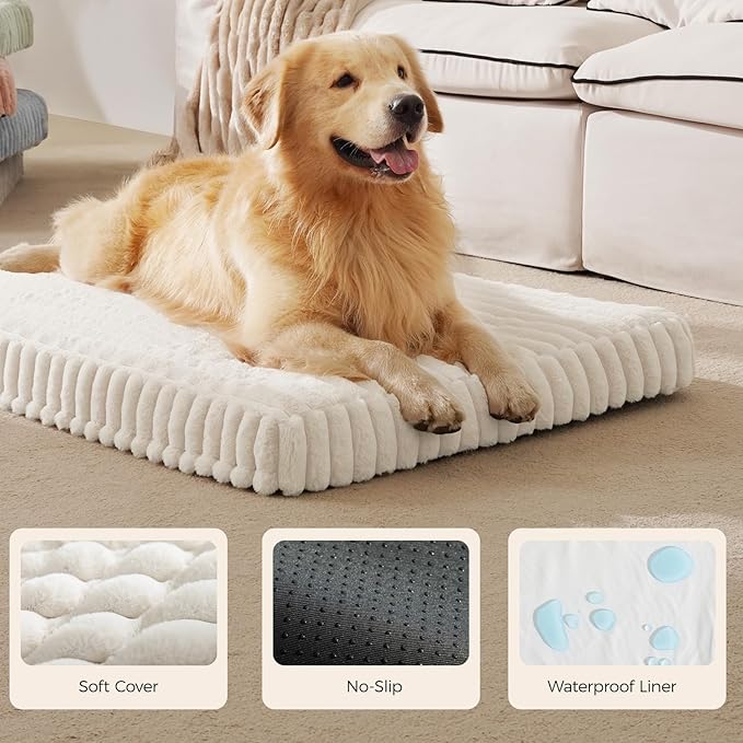 Orthopedic Dog Bed for Extra Large Dog, Waterproof Pet Bed for Crate,Non-Slip Bottom and Egg-Crate Foam with Removable Washable Cover Crate Bed,Cream,41"x27"x4"