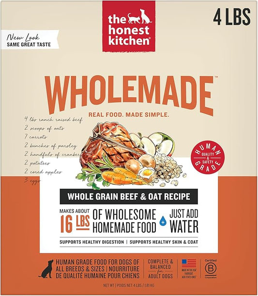 The Honest Kitchen Human Grade Wholemade™ Dehydrated Dog Food, Whole Grain Beef & Oat, 4 lb (makes 16lbs)