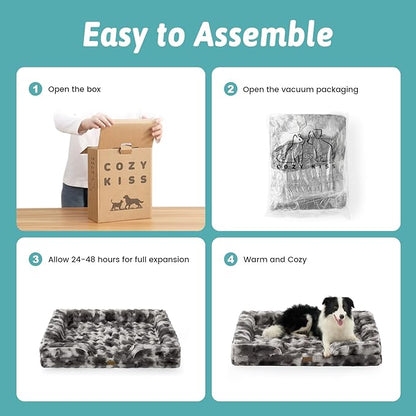 COZY KISS Orthopedic Dog Bed for Extra Large Dog 44x32 inch, XL Faux Fur Pet Sofa, Bolster Foam Bed with Sides, Non-Slip and Egg-Crate Big Dog Couch Bed with Washable Removable Cover, Tie Dye Grey