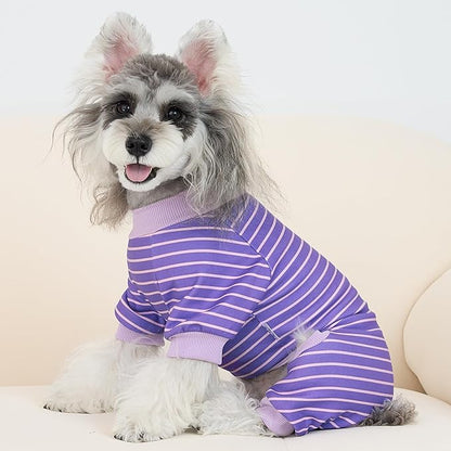 XPUDAC 4 Pack Dog Pajamas Striped Dog Clothes for Small Medium Dogs Girl Boy Comfy Puppy Outfit Doggy Jammies Onesie Pet Costume, Purple, Pink, Orange, 2XL