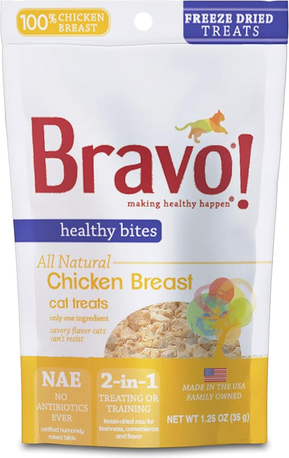 Bravo! Healthy Bites Single Ingredient Freeze Dried Raw Cat Treats, Chicken Breast, 1.5 Ounce, High Protein, Grain Free, Gluten Free
