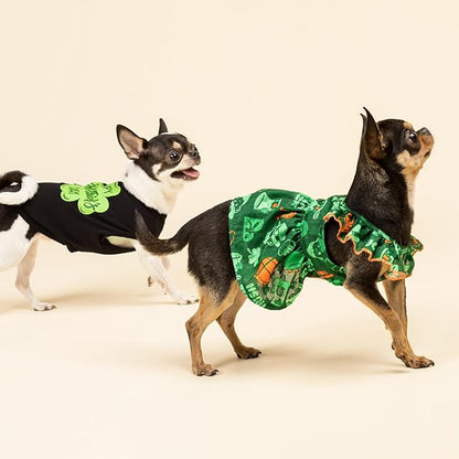 Fitwarm Happy St. Patrick's Day Dog Clothes, Summer Pet Cat Outfit for Small Dogs & Cats - Breathable Cotton T-Shirt, Black & Green, Small