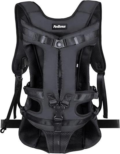 PetBonus Pet Front Dog Carrier Backpacks, Adjustable Pet Backpack, Legs Out Easy-fit Puppy Chest Carrier for Medium Small Dogs, Hands Free for Hiking, Cycling (Black, XL)