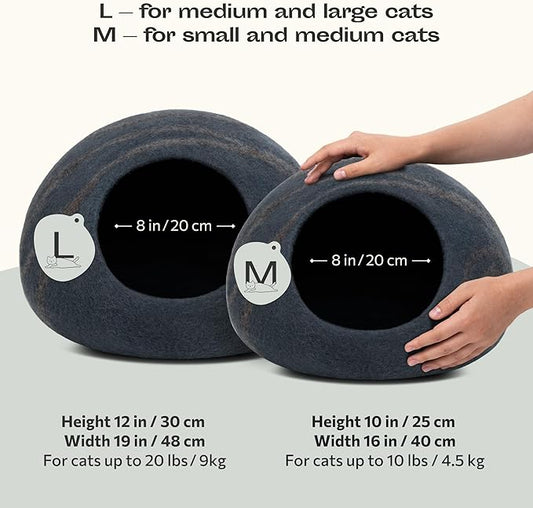 MEOWFIA Cat Cave – Premium Felt Cat Bed for Indoor Cats, Handmade Merino Wool (Slate Grey, Medium)