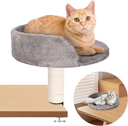 Cat Desk Bed with Scratching Pillar Plush Soft Padding Allow Your Lovely Cat Study and Work with You Up to 9 lb Load