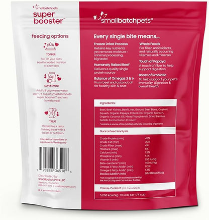 smallbatch Freeze Dried Dog Treats, Superfood Food Topper Beef Bites for Dogs & Cats, Probiotics, Organic Ingredients, High Protein, Grain Free Healthy Treat Food Topper, Made in the USA, 18 oz Bag