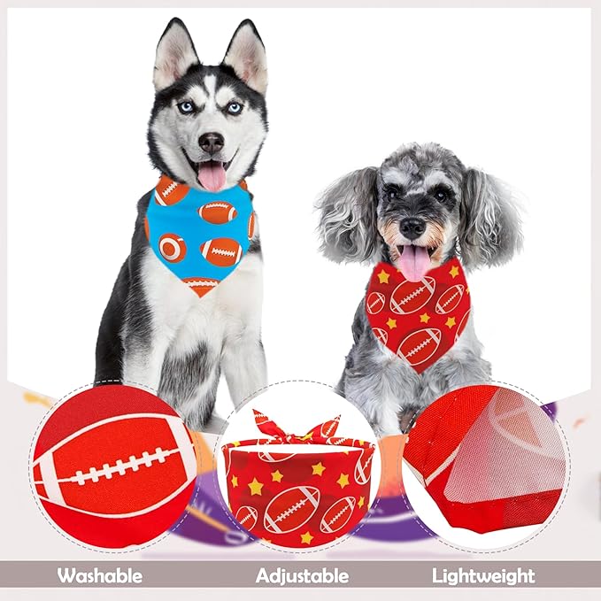 7 PCS Football Dog Bandanas for Large Dogs Breed 33 Inch Sewing Hemming Dog Bandanas Print One Side XL Drool Bibs Game Day Grooming L