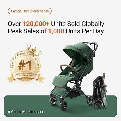 MAMAZING Ultra Air Lightweight Baby Travel Stroller with Carbon Fiber Frame, Compact & Airplane-Friendly, One-Handed Fold, 11.6 lbs, Perfect for Toddlers, Green