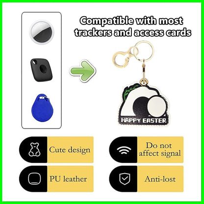 Leather Airtag Keychain Case Holder,Cute Protective Apple Air Tag Cover with Key Ring,Anti-Scratch Hidden Finder GPS Tracker Case for Wallet Keys,Bag,Pets,Backpack(Easter)